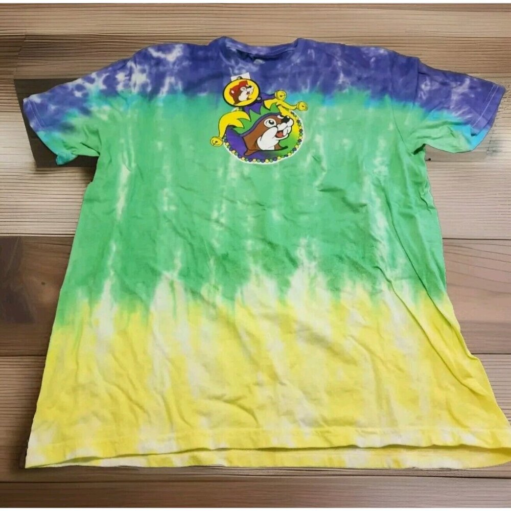 Buc-ee's Peace Love Mardi Gras Shirt Tie Dye Shirt Size L  NEW With Tags